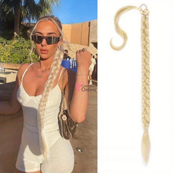 Extensie de par coada dreapta cu elastic de impletit 80 cm cod Q80613 Blond Deschis